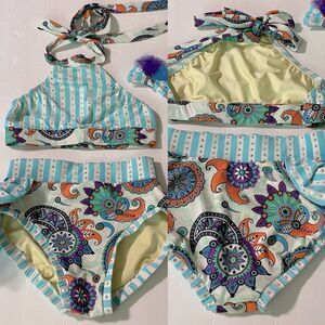 Custom solo rhinestoned bling dance costume 2 piece Paisley retro LC-large child